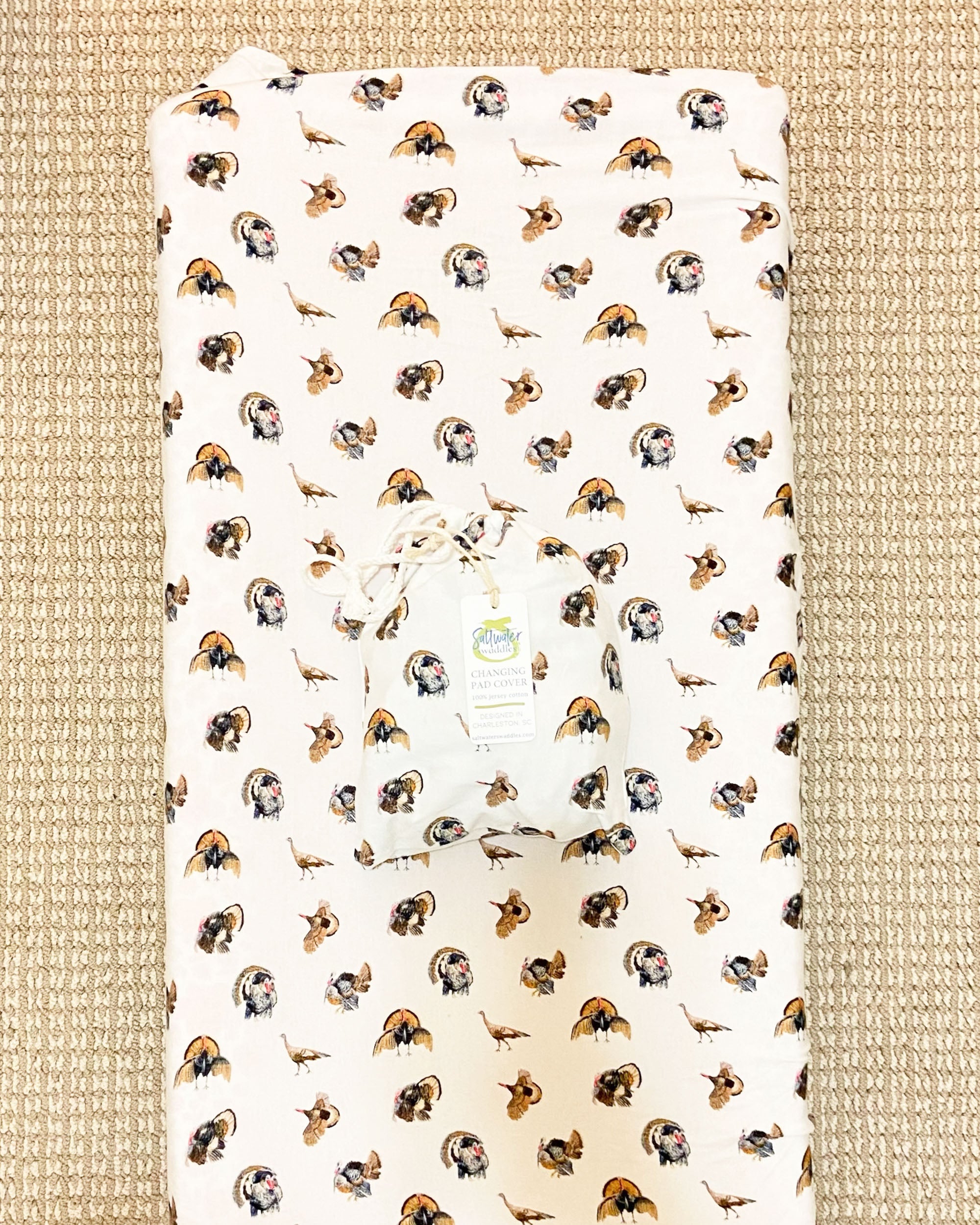 Turkey Trot print changing pad cover for baby - soft and comfy nursery essential