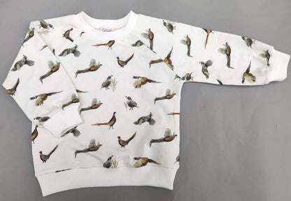 Soft Organic Cotton Kids Drop Sleeve Sweatshirt with Pheasant and Quail Print
