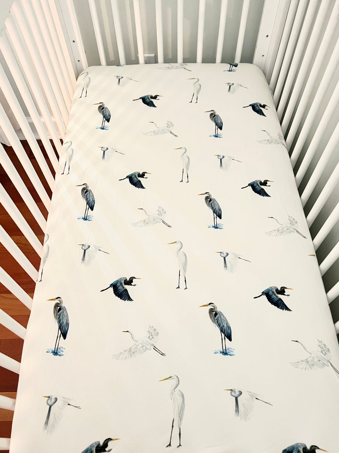 Comfortable cotton crib sheet Southern Storks print for fitted crib and toddler bed